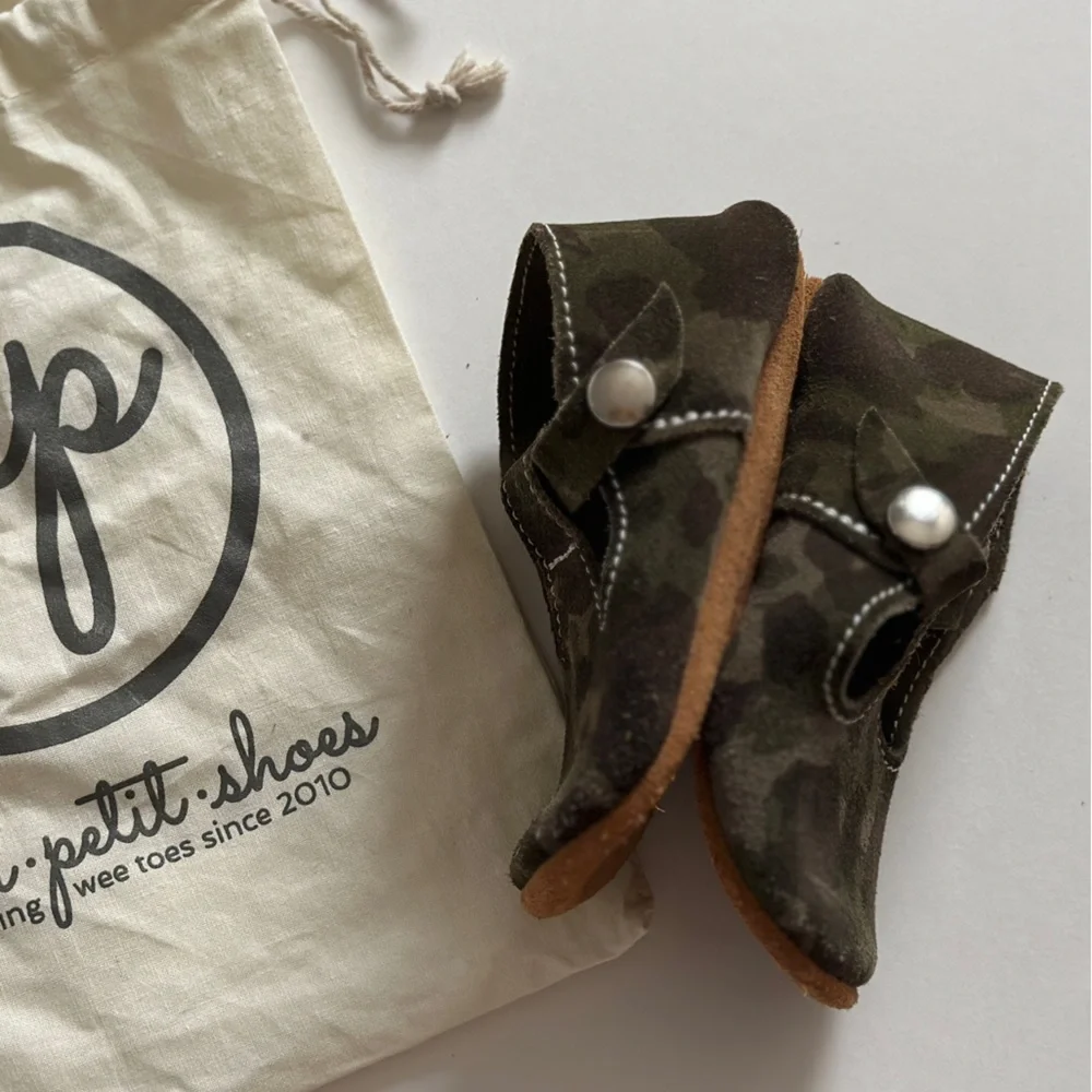Mon Petit CAMO Camouflage Size 6 T-Strap‎ MPs Leather Baby Handmade Shoes